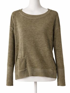 Cloth & Stone Olive Linen Blend Sweater | Patch Pocket | XS
